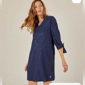 Wolf & Badger Niza Limited Edition Navy Blue Pinstripe Sequin Shirt Dress